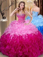 Graceful Floor Length Multi-color Quinceanera Dresses Organza Sleeveless Beading and Ruffles
