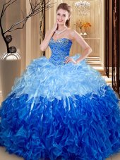 Artistic Floor Length Multi-color Sweet 16 Quinceanera Dress Organza Sleeveless Beading and Ruffles