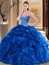 Royal Blue Sleeveless Beading and Pick Ups Floor Length Vestidos de Quinceanera