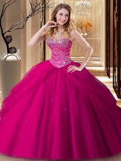 Latest Fuchsia Sweetheart Neckline Beading Sweet 16 Dress Sleeveless Lace Up