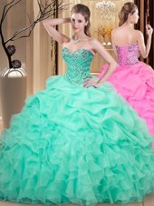 Traditional Sleeveless Beading and Ruffles and Pick Ups Lace Up Quinceanera Dresses