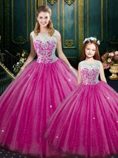 Elegant Hot Pink Sweet 16 Dresses Military Ball and Sweet 16 and Quinceanera and For with Lace High-neck Sleeveless Lace Up
