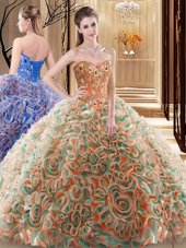 New Style Multi-color Sleeveless With Train Embroidery and Ruffles Lace Up Sweet 16 Dresses