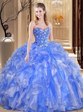 Flirting Blue Sleeveless Beading and Embroidery and Ruffles Floor Length Quinceanera Dresses