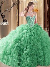Spectacular Fabric With Rolling Flowers Lace Up Sweet 16 Dress Sleeveless Court Train Embroidery and Ruffles
