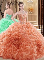 Stylish Pick Ups Floor Length Ball Gowns Sleeveless Orange Sweet 16 Quinceanera Dress Lace Up