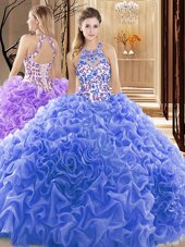 Luxurious Ball Gowns Sleeveless Blue Sweet 16 Dresses Court Train Backless