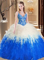 Discount Straps Straps Floor Length Multi-color Quinceanera Dress Tulle Sleeveless Lace and Ruffles
