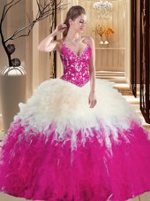 Clearance Straps Straps Floor Length Multi-color Quince Ball Gowns Tulle Sleeveless Lace and Appliques
