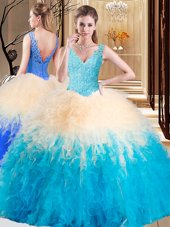 Beautiful Sleeveless Appliques and Ruffles Zipper Quinceanera Gowns