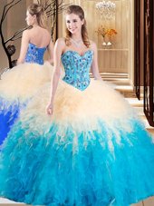 Classical Multi-color Ball Gowns Sweetheart Sleeveless Tulle Floor Length Lace Up Embroidery and Ruffles Sweet 16 Dress