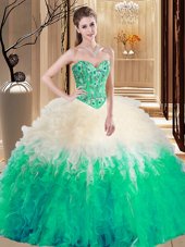 Latest Multi-color Sweetheart Neckline Embroidery and Ruffles Sweet 16 Dress Sleeveless Lace Up