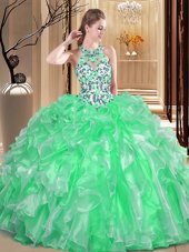 Beautiful Scoop Sleeveless Floor Length Embroidery and Ruffles Lace Up Quinceanera Dress