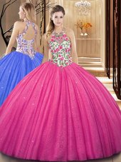 Best Selling Scoop Backless Tulle Sleeveless Floor Length Ball Gown Prom Dress and Embroidery and Sequins