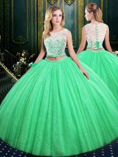 Great Sequins Scoop Sleeveless Lace Up Quinceanera Gown Tulle and Sequined