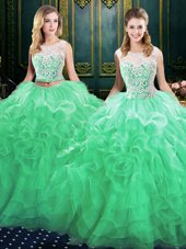 Luxurious Green Scoop Neckline Lace and Ruffles Quinceanera Dresses Sleeveless Lace Up