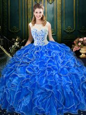 Enchanting Scoop Organza Sleeveless Floor Length 15th Birthday Dress and Lace and Ruffles
