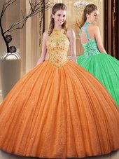 Top Selling Sleeveless Embroidery and Hand Made Flower Backless Sweet 16 Quinceanera Dress