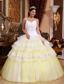Yellow Ball Gown Spaghetti Straps Floor-length Organza Lace Appliques Quinceanera Dress
