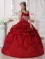 Wine Red Ball Gown Scoop Floor-length Taffeta Beading Quinceanera Dress