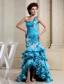 High-low Teal and Mermaid For Amazing Prom Dress With Appliques and Ruffled Layers