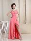 Ruched Bodice and Beaded Decorate Straps For High-low Watermelon Prom Dress