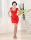 Beading Column Halter Red Taffeta Mini-length Prom Dress