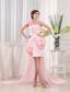 Lovely High-low One Shoulder Hand Made Flowers Baby Pink Prom Dress Strapless With Ruch