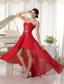 High-low Beaded Sweetheart Chiffon Prom / Homecoming Dress Red Ruch
