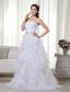 White A-line / Princess Stapless Brush Train Organza Beading Prom Dress