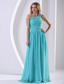 One Shoulder Ruched Bodice Aque Blue Bridesmaid Dress For Wedding Party