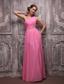 Rose Pink Empire One Shoulder Floor-length Chiffon Beading Prom / Evening Dress