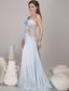 Light Blue Column/Sheath One Shoulder Floor-length Taffeta Beading Prom Dress