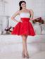 Red and White A-line Strapless Short Prom / Homecoming Dress Organza Beading Mini-length