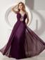Dark Purple Prom Dress Column V-neck Floor-length Elastic Woven Satin and Chiffon Beading