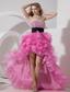 Rose Pink A-line / Princess Prom Dress Sweetheart High-low Organza Beading