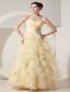 Light Yellow A-line / Princess Sweetheart Floor-length Organza Beading Prom Dress