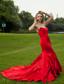 Red Mermaid Sweetheart Court Train Red Taffeta Prom Dress