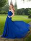 Blue Empire Sweetheart Brush Train Chiffon Ruch Prom Dress