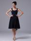 A-Line Navy Blue Straps Chiffon Knee-length Bridesmaid Dress Ruched