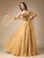Gold A-line Sweetheart Floor-length Sequins Taffeta and Tulle Prom Dress