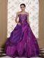Modest Purple Prom Dress For 2013 Taffeta and Organza With Embroidery