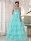 Apple Green A-line Strapless Floor-length Taffeta and Organza Beading Prom Dress