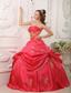 Red A-line Strapless Floor-length Taffeta Beading and Appliques Quinceanera Dress