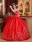 Red Ball Gown Strapless Floor-length Taffeta Embroidery Quinceanera Dress