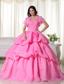 Rose Pink Ball Gown Strapless Floor-length Organza Hand Flowers Quinceanera Dress