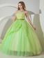 Spring Green A-line / Princess Strapless Floor-length Organza Beading and Embroidery Prom Dress