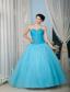 Aqua A-line / Princess Sweetheart Floor-length Tulle Beading Quinceanera Dress