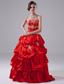 Appliques A-Line Taffeta Floor-length Strapless Prom Dress Red