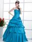 Teal Quinceanera Dress Sweetheart Hand Made Flowers and Ruffled Layeres